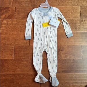 Burt's Bees Baby Cream and Gray Footed Sleeper with Built-in Footies